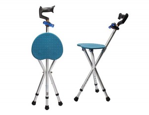 Portable Folding Aluminum Seat Cane with Three Feet