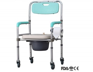 Movable aluminium structure wheelchair commode chair for disabled people