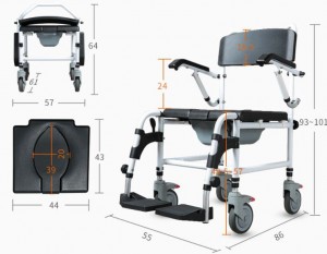 Portable 55cm width wheelchair muti-function commode chairs